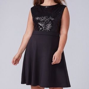 Black Sequin Scuba Fit & Flare Midi dress